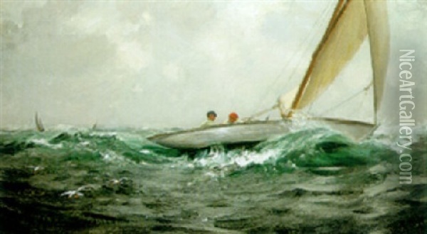 Sailing Hard Oil Painting - Charles Napier Hemy