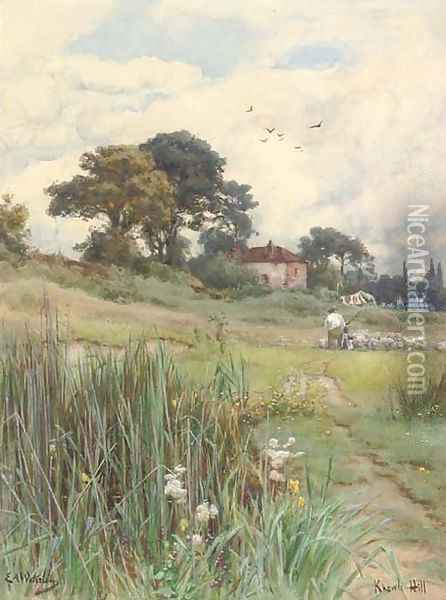 Bringing home the flock, Knowle Hill, Berkshire Oil Painting - Ernest Albert Waterlow