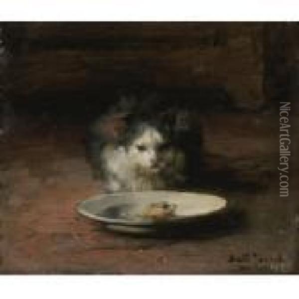 Cat's Repast Oil Painting - Joseph Bail