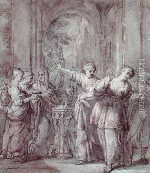 Santa Bibiana Refusing to Worship Pagan Gods, c.1624 Oil Painting - Pietro Da Cortona (Barrettini)