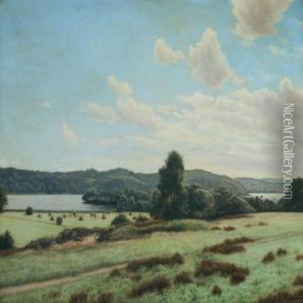 Landscape With Lake And Threes Oil Painting - Adolf Larsen