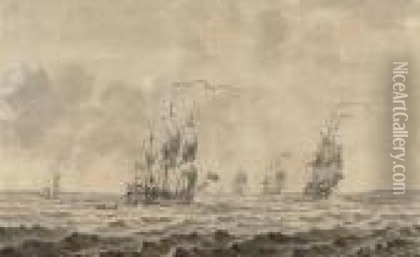 A Squadron Of The Fleet Bearing Down On The Royal Yacht Oil Painting - Francis Swaine
