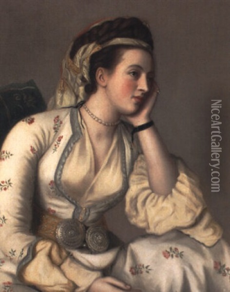 Portrait De Dame (mary Gunning, Comtesse De Coventry?) Oil Painting - Jean Etienne Liotard