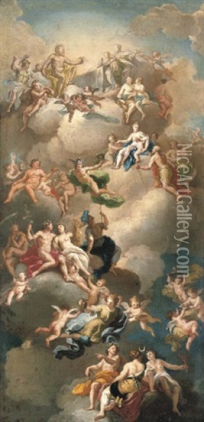 The Triumph Of The Gods (a Modello For A Ceiling) Oil Painting - Giacinto Diana