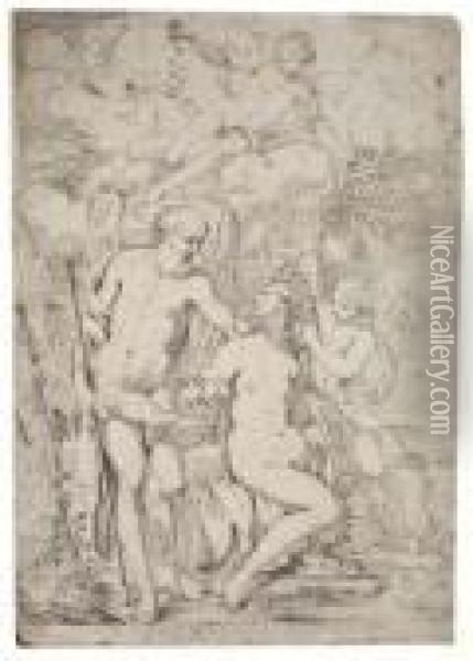 Saturn, Venus, Cupid And Psyche Oil Painting - Giuseppe Diamantini