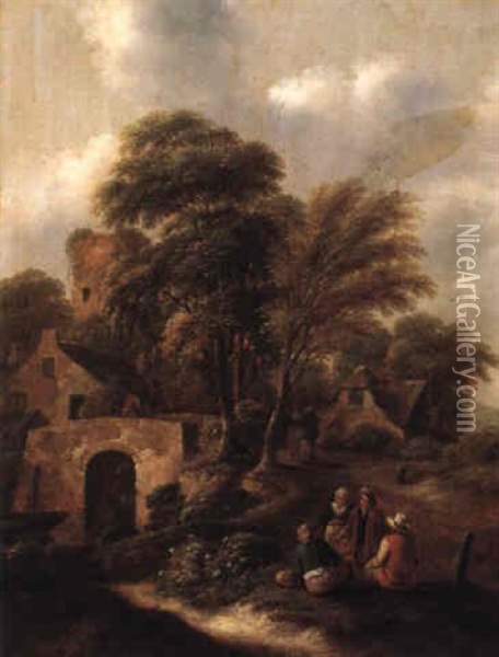 Peasants In A Landscape Oil Painting - Nicolaes Molenaer
