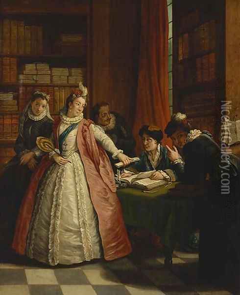 Elegant ladies at a lawyers office Oil Painting - Jan Jozef, the Younger Horemans
