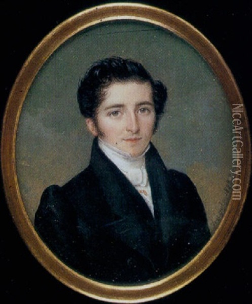 Portrait Of A Gentleman, In Black Coat, Waistcoat, White Shirt, Stock And Gold Tie-pin Oil Painting - Pierre Edouard Gautier dagoty