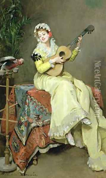 Un Moment Musical Oil Painting - Madeleine Jeanne Lemaire