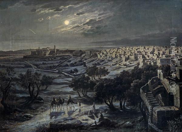 Blick Auf Betlehem Bei Nacht Oil Painting - Josef Langl