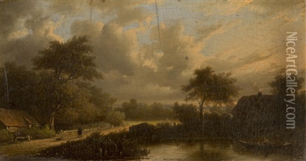 Landscape With A River Oil Painting - George Gillis van Haanen
