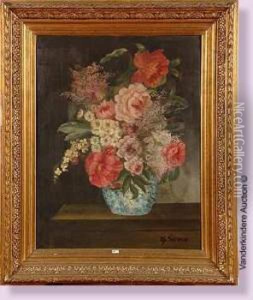 Vase De Fleurs Sur Un Entablement Oil Painting - Alphonse Sauvage