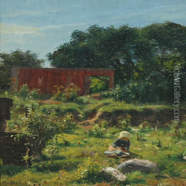 Summerlandscape With A Little Girl Oil Painting - Niels Vinding Dorph