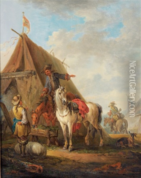 Soldaten Und Dragoner In Einem Zeltlager Oil Painting - Johann Georg Pforr