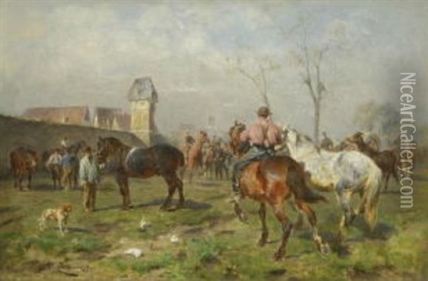 Pferdemarkt In Dinkelsbuhl Oil Painting - Antonis Matteo Montemezzo