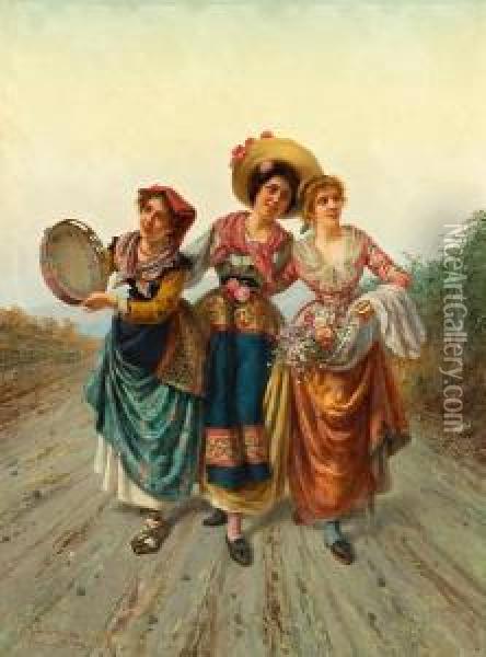 Three Young Beauties Oil Painting - Pietro Gabrini
