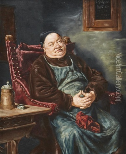 Smoking Monk Oil Painting - Eduard von Gruetzner