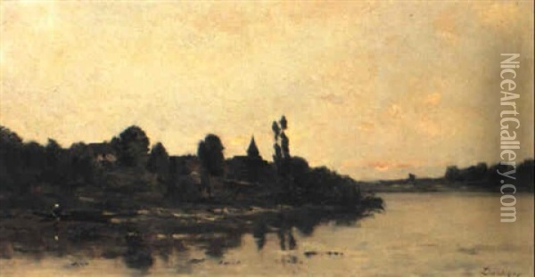 Twilight On The River Seine Oil Painting - Charles Francois Daubigny