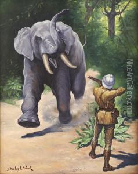 Elephant Hunter, Book Illustration Oil Painting - Stanley L. Wood