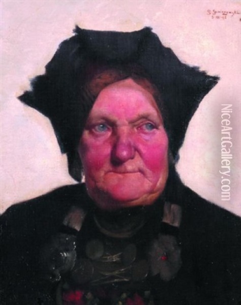 Portret Kobiety W Stroju Bawarskim Oil Painting - Stanislaw Sawiczewski