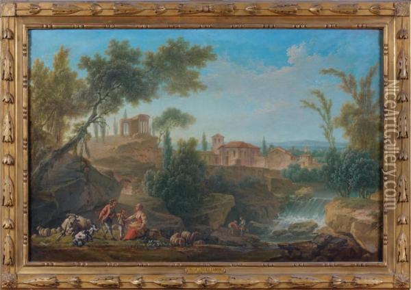 Paysage Aux Bergers Et A L'architecture Antique Oil Painting - Nicolas-Jacques Juliard