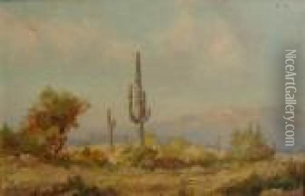 Southwestern Landscape With Cactus Oil Painting - David Swing