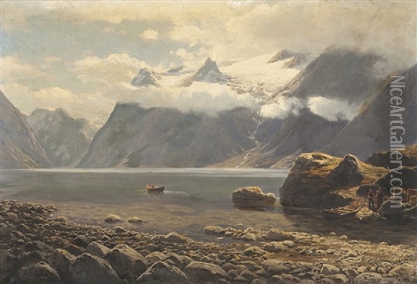 Norwegischer Fjord Mit Ruderern Oil Painting - Karl Paul Themistocles von Eckenbrecher