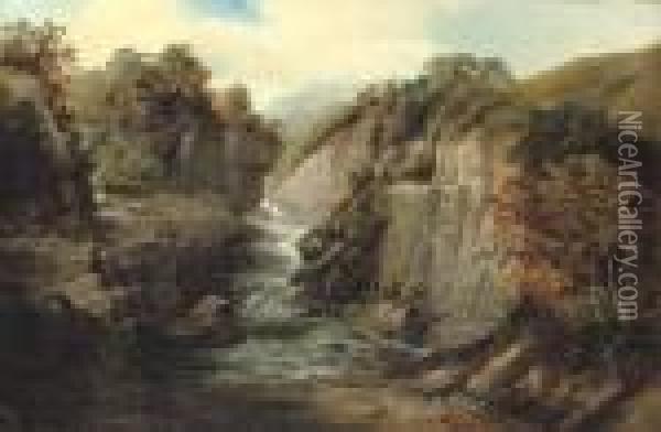 Highland Waterfall Oil Painting - Clarence Roe