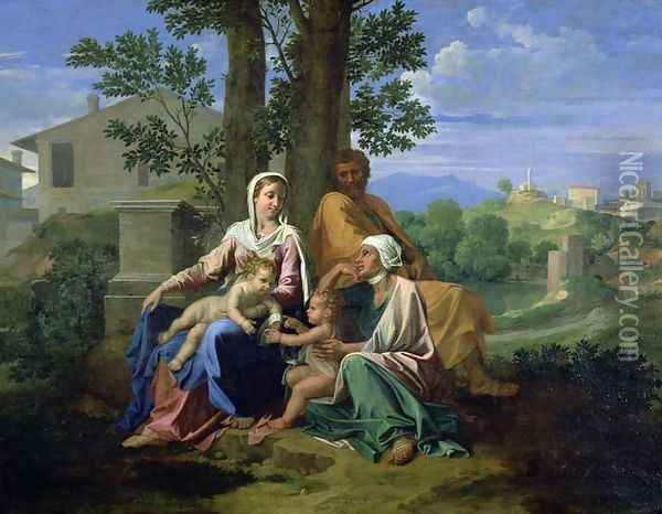 The Holy Family with SS. John, Elizabeth and the Infant John the Baptist Oil Painting - Nicolas Poussin