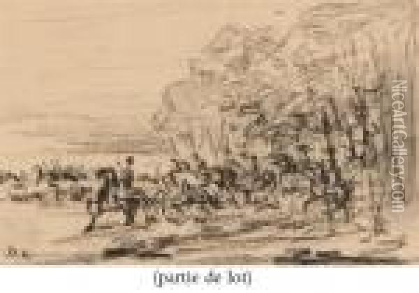 Paysage Avec Une Armee A Cheval Oil Painting - Alexandre Gabriel Decamps