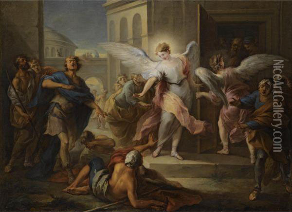 The Blinding Of The Inhabitants Of Sodom Oil Painting - Carle van Loo