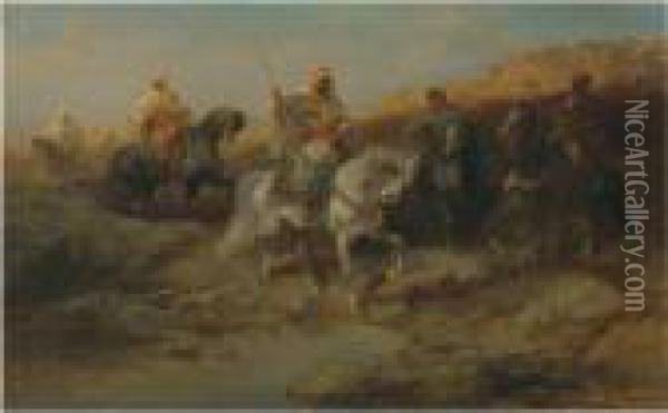 Riders By An Oasis Oil Painting - Adolf Schreyer