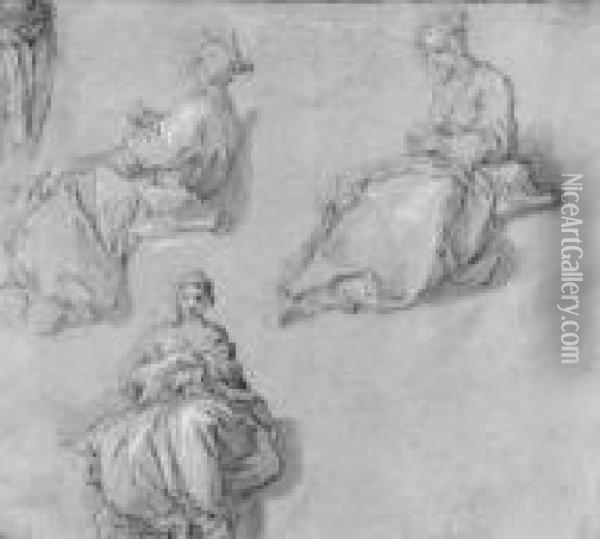 Three Studies Of A Seated Young Girl Oil Painting - Abraham Bloemaert