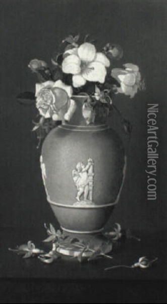 Wedgewood Vase With Flowers Oil Painting - Edward Chalmers Leavitt