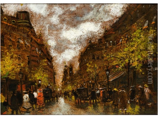 Pariser Strassenansicht Oil Painting - Antal Berkes