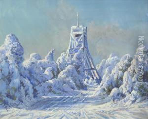 Winterlandschaft Mit Holzplattform Oil Painting - Franz Wilhelm Schiertz