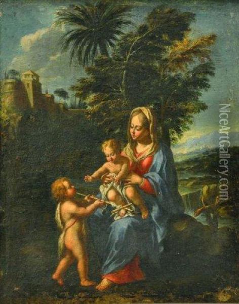 La Vierge A L'enfant Et Saint Jean-baptiste. Oil Painting - Francesco Cozza