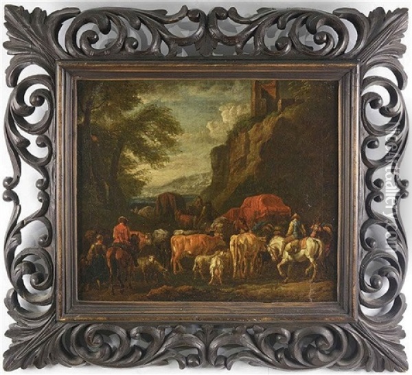 Landscape With A Caravan Of Pilgrims Oil Painting - Pieter van Bloemen