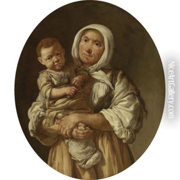 A Peasant Mother With Her Child In Her Arms Oil Painting - Giacomo Ceruti