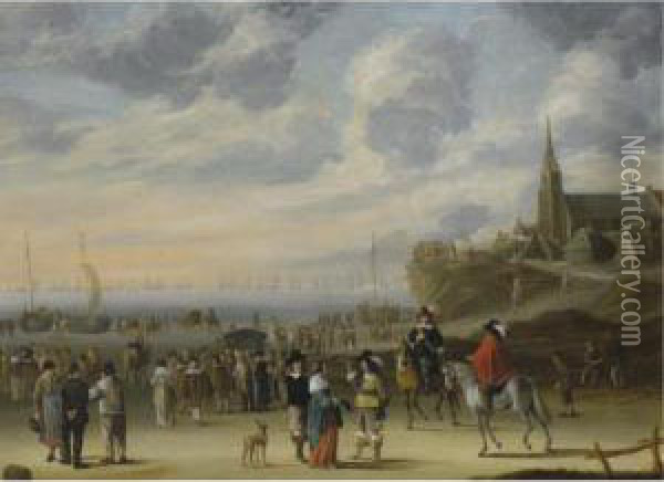 A View Of The Beach Of 
Scheveningen, Possibly The Intendeddeparture Of King Charles Ii For 
England Oil Painting - Cornelis Beelt