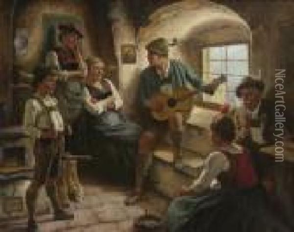 Musikalische Unterhaltung In Der
 Bauernstube. Oil Painting - Maximilian Wachsmuth