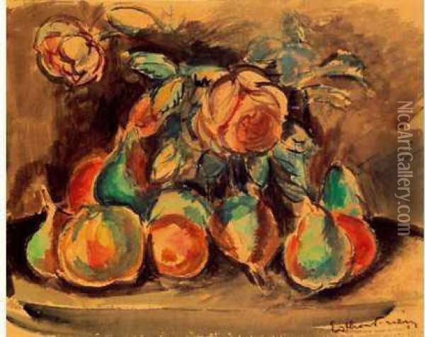 Pommes, Poires Et Roses Oil Painting - Emile-Othon Friesz