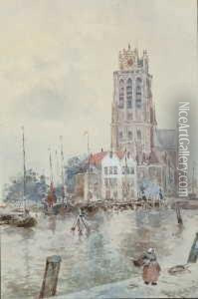Blick Auf Eine Kirche In Brugge. Oil Painting - Carl Rudell