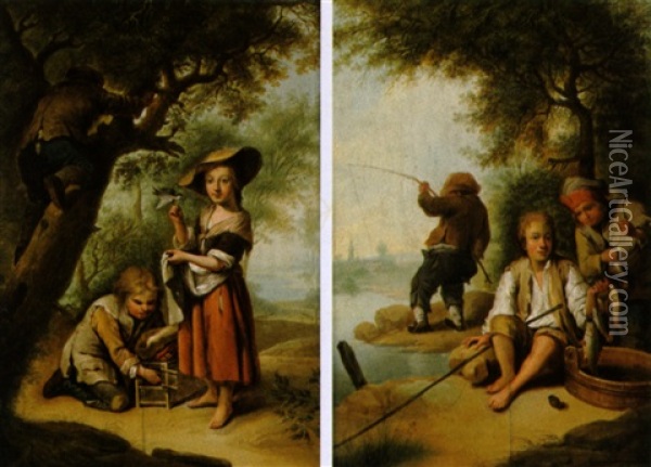 Die Kleinen Vogelfanger Oil Painting - Johann Conrad Seekatz