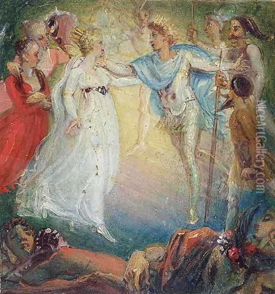 Oberon and Titania from A Midsummer Nights Dream by William Shakespeare 1564-1616 1806 Oil Painting - Thomas Stothard