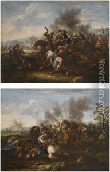Two Battle Scenes Between Christians And Turks Oil Painting - Ciccio Graziani