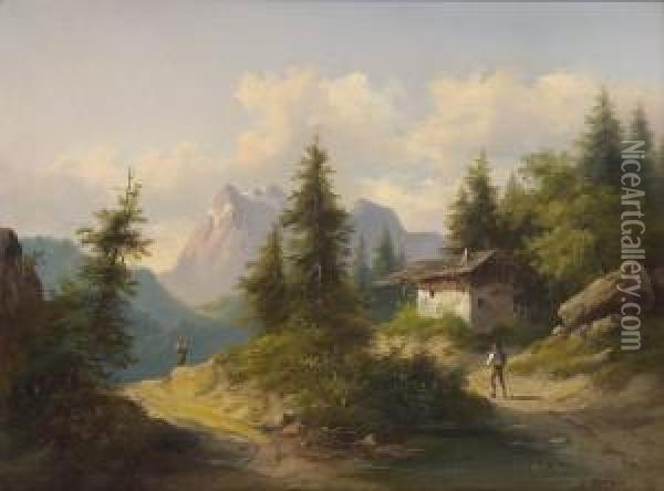 Auf Der Alm. Oil Painting - Eduard Boehm