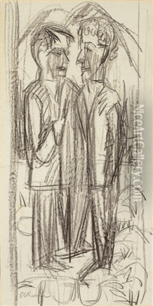 Die Freunde Muller Und Scherer (dbl-sided Study) Oil Painting - Ernst Ludwig Kirchner