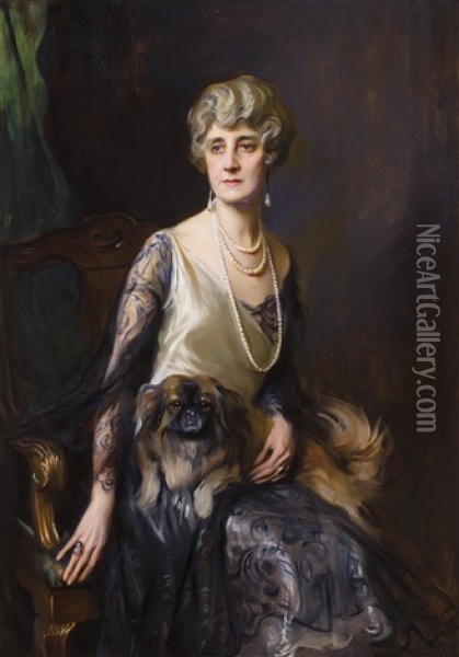 A Portrait Of Mrs. Frederick L. Pratt, Nee Miss Jeannie Williams Oil Painting - Philip Alexius De Laszlo
