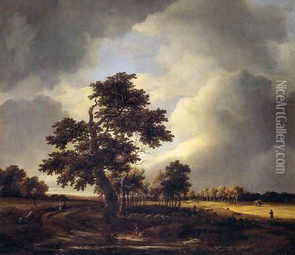 Landscape with Shepherds and Peasants Oil Painting - Jacob Van Ruisdael